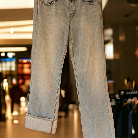 Trendy Bootcut/wide leg cuffed up jeans. Baby blue. Super soft and comfortable. - Picture 13 of 15